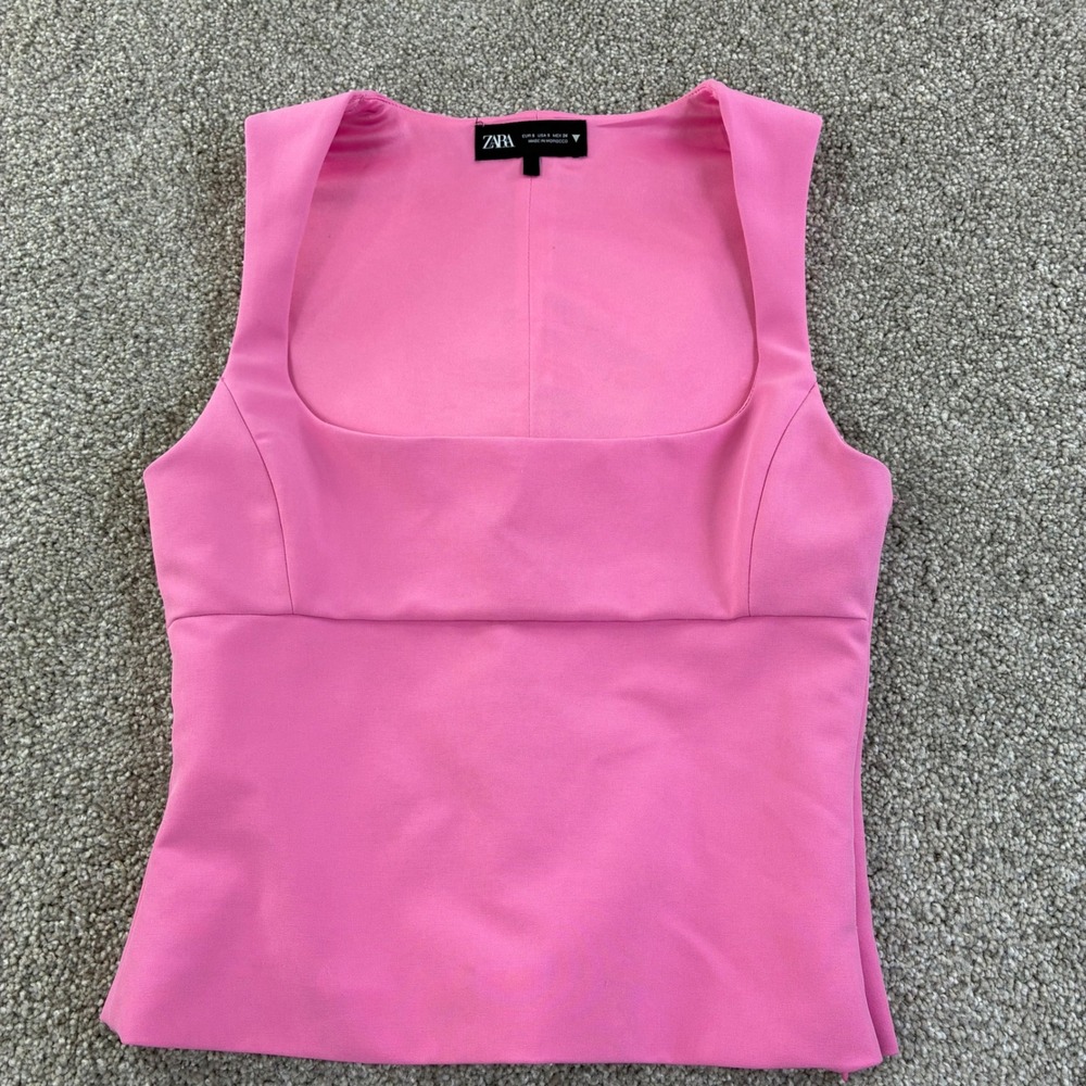 ZARA Going Out Pink Square Neck Sleeveless Tank Top Side Zip Party Bodycon Small